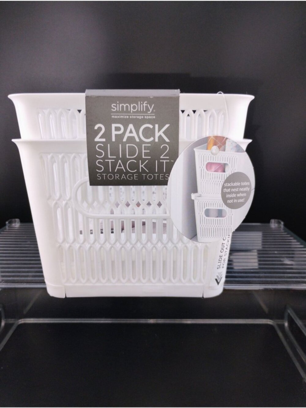 Simplify 2 Pack Slide 2 Stack It White Storage Baskets 11.4x6.5x4.5"